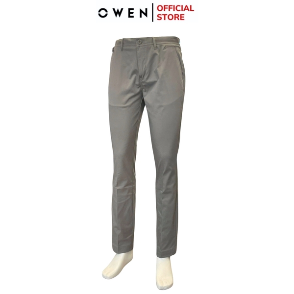Quần Kaki Nam Owen QKS241326 màu xám đậm dáng ôm slim fit 2 cạp chất liệu poly recycled (Renu)