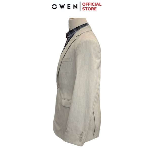 Áo Demi - Blazer Owen BL241356 màu be nhạt dáng suông regular fit 1 cúc tà xẻ 2 bên chất liệu TR spandex
