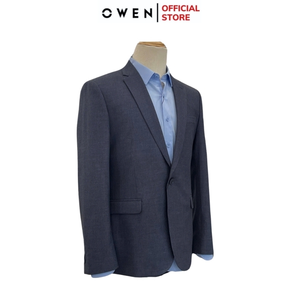 Ves bộ OWEN VES242716 màu xanh tím than dáng slimfit, 1 khuy, xẻ tà 2 bên chất liệu TR Spandex