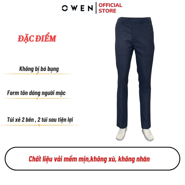 Quần Tây Nam Owen QV242716 màu xanh tím than dáng ôm slim fit 2 cạp chất liệu TR Spandex