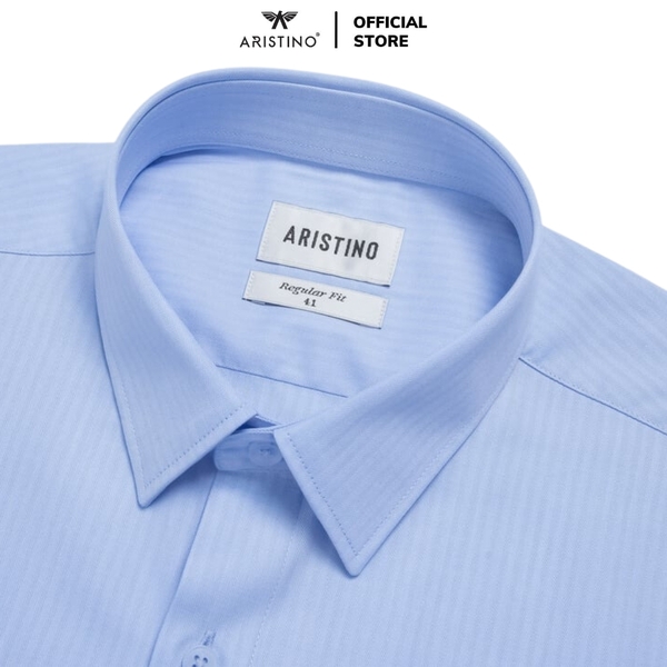 Áo Sơ Mi Nam Ngắn Tay Aristino ASS056AZ màu xanh solid dệt dobby