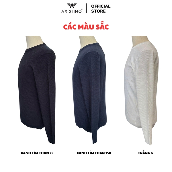 Áo len nam Aristino AWOU08BZ Màu Trắng 6 jacquard họa tiết, Xanh Tím Than 158 jacquard họa tiết, Xanh Tím Than 25 jacquard họa tiết