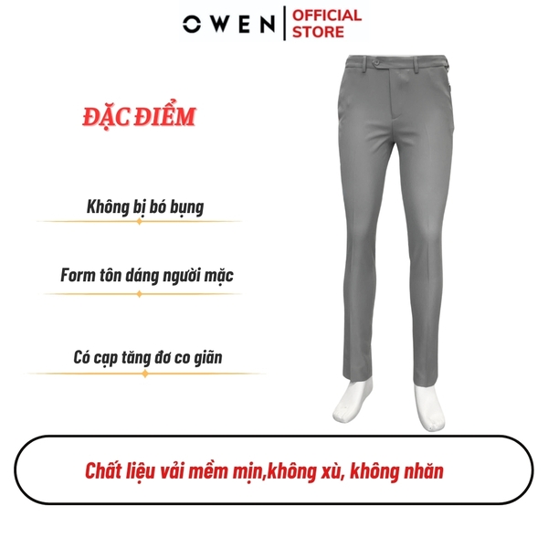 Quần Tây Nam Owen QST242826 màu xám nhạt dáng ôm slim fit cạp tăng đơ chất liệu nano