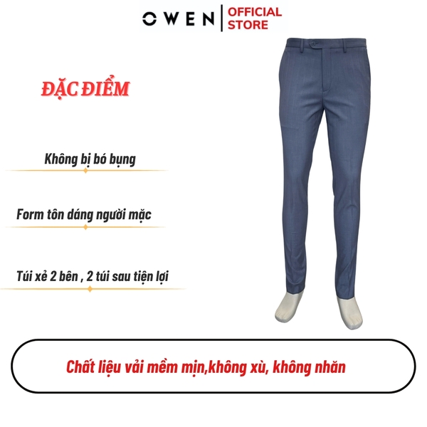 Quần Tây Nam Owen QV242717 màu xanh nhạt dáng ôm slim fit 2 cạp chất liệu TR Spandex
