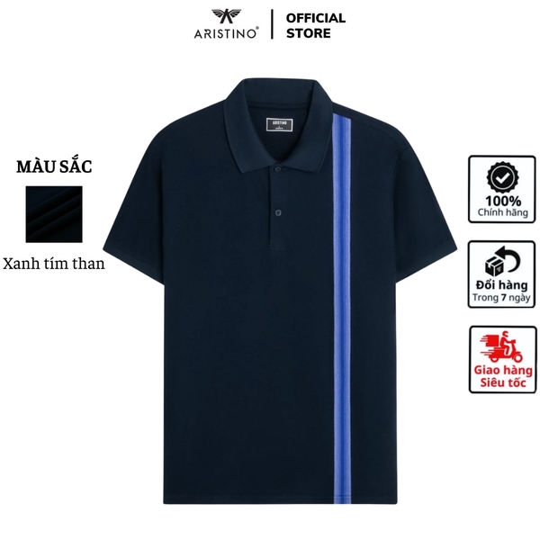 Áo Thun Polo Nam Cổ Bẻ Aristino APS056AZ Màu Xanh tím than 25 kẻ Jacquard