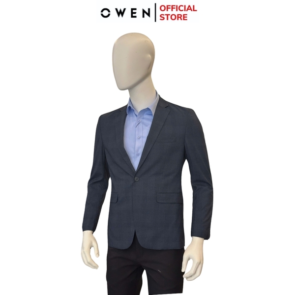 Áo Demi - Blazer Owen BL231705 màu kẻ caro xanh đậm dáng regular fit chất vải polyester