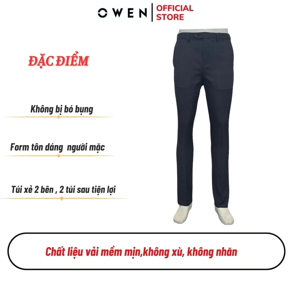Quần Tây Nam Owen QST242822 Màu xám đậm kẻ caro chìm Dáng Slimfit cạp tăng đơ Chất liệu Nano