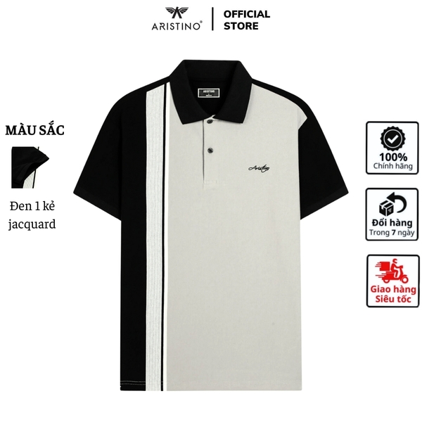 Áo Thun Polo Nam Cổ Bẻ Aristino APS050AZ Màu Đen 1 kẻ Jacquard