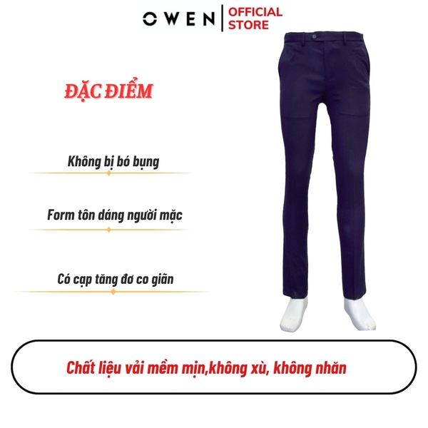 Quần Tây Nam Owen QS232454 Màu xanh navy trơn dáng ôm slim fit 1 cạp Chất liệu Nano