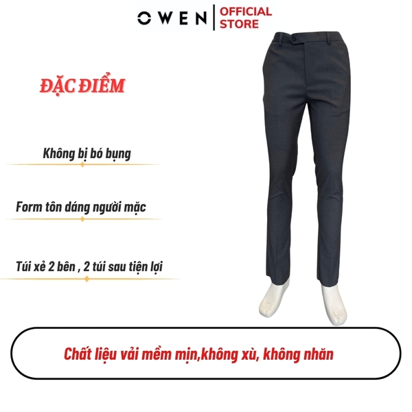 Quần Tây Nam Owen QST242805 màu xám đậm dáng slimfit cạp tăng đơ chất liệu Spandex