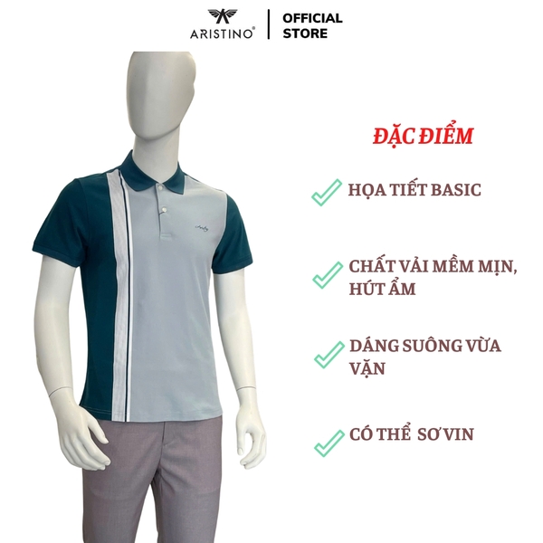 Áo Thun Polo Nam Cổ Bẻ Aristino APS052AZ Màu Xanh cổ vịt 26 kẻ Jacquard