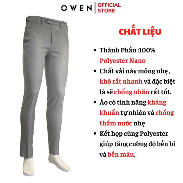 Quần Tây Nam Owen QST242826 màu xám nhạt dáng ôm slim fit cạp tăng đơ chất liệu nano
