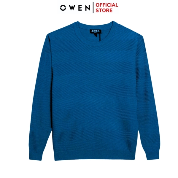 Áo len nam owen ALC241283 màu xanh  dáng suông regular fit cổ 3 phân chất liệu Acrylic