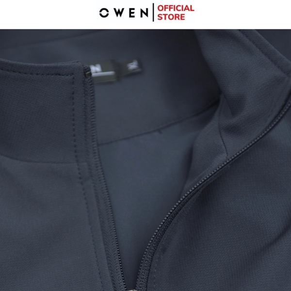 Bộ mặc nhà OWEN BMN241338 màu xanh than đậm dáng reguler, áo cổ 3 phân, khóa kéo, tay và gấu bo chun, quần cạp chun ống suông chất liệu CVC spandex