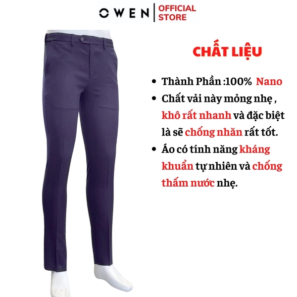 Quần Tây Nam Owen QS232454 Màu xanh navy trơn dáng ôm slim fit 1 cạp Chất liệu Nano