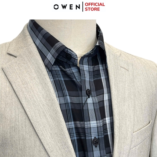 Áo Demi - Blazer Owen BL241356 màu be nhạt dáng suông regular fit 1 cúc tà xẻ 2 bên chất liệu TR spandex