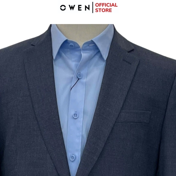 Ves bộ OWEN VES242716 màu xanh tím than dáng slimfit, 1 khuy, xẻ tà 2 bên chất liệu TR Spandex