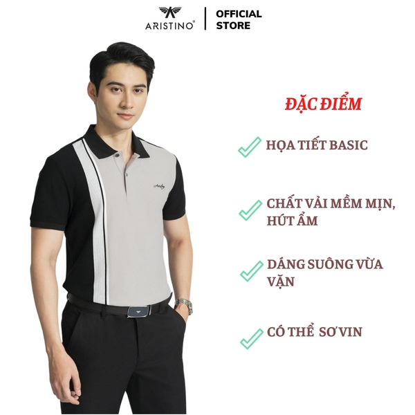 Áo Thun Polo Nam Cổ Bẻ Aristino APS050AZ Màu Đen 1 kẻ Jacquard