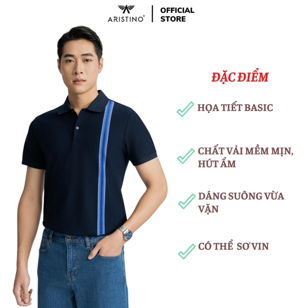 Áo Thun Polo Nam Cổ Bẻ Aristino APS056AZ Màu Xanh tím than 25 kẻ Jacquard