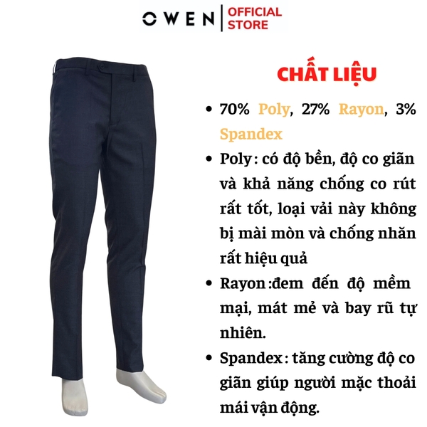 Quần Tây Nam Owen QV242716 màu xanh tím than dáng ôm slim fit 2 cạp chất liệu TR Spandex