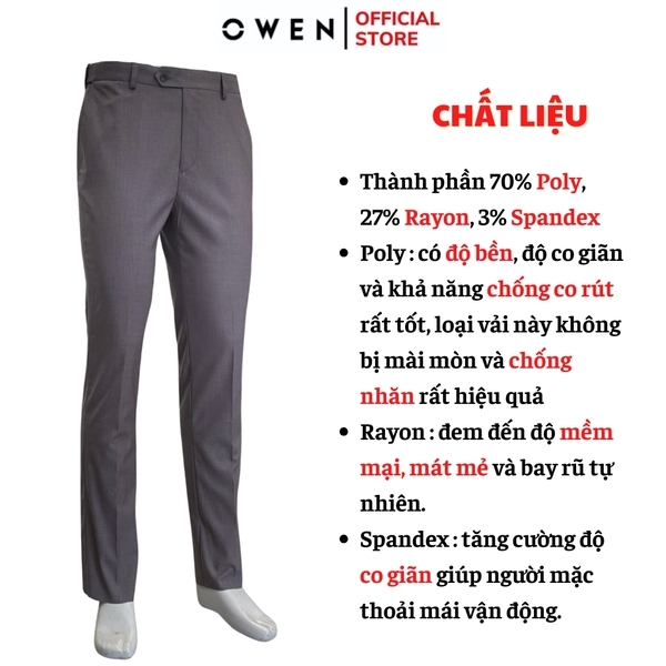 Quần Tây Nam Owen QRT242807 màu xám dáng suông regular fit cạp tăng đơ chất liệu TR spandex