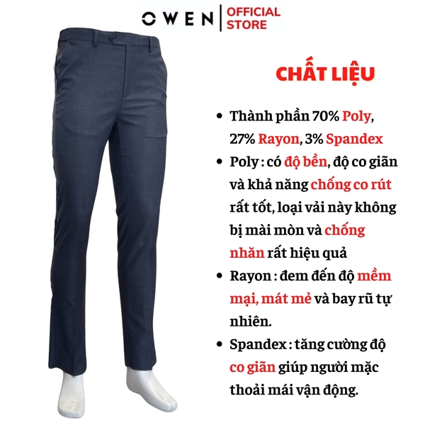 Quần Tây Nam Owen QRT242806 màu xanh xám dáng suông regular fit cạp tăng đơ chất liệu TR spandex