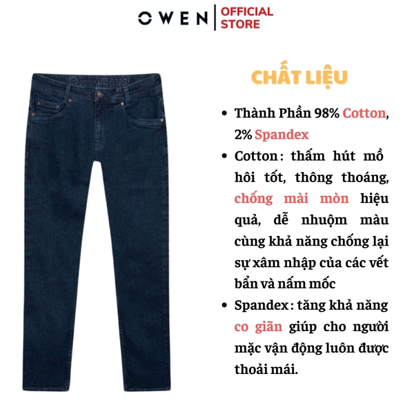Quần Jean Nam Owen Quần Bò Nam QJR241267 Màu xanh đậm Dáng Reguler fit Chất liệu Cotton Spandex