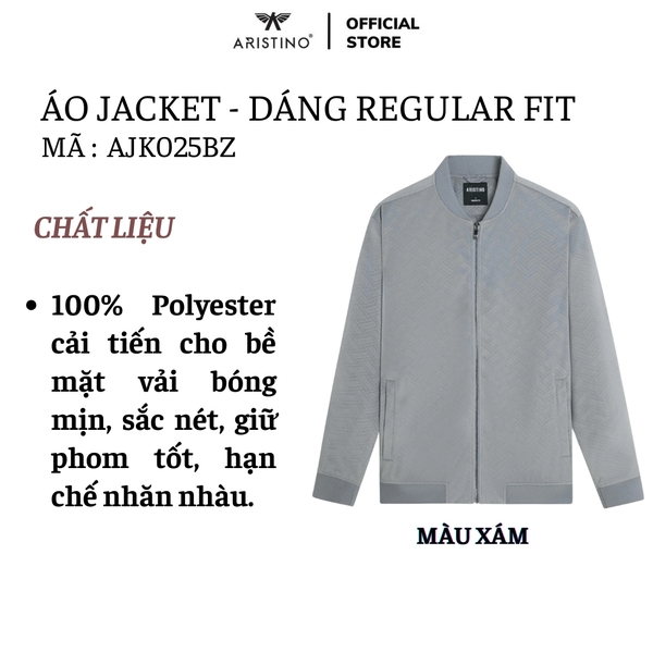 Áo khoác Aristino AJK025BZ Màu: Be 20 Jacquard họa tiết, Nâu 10 Jacquard họa tiết, Xám 44 Jacquard họa tiết