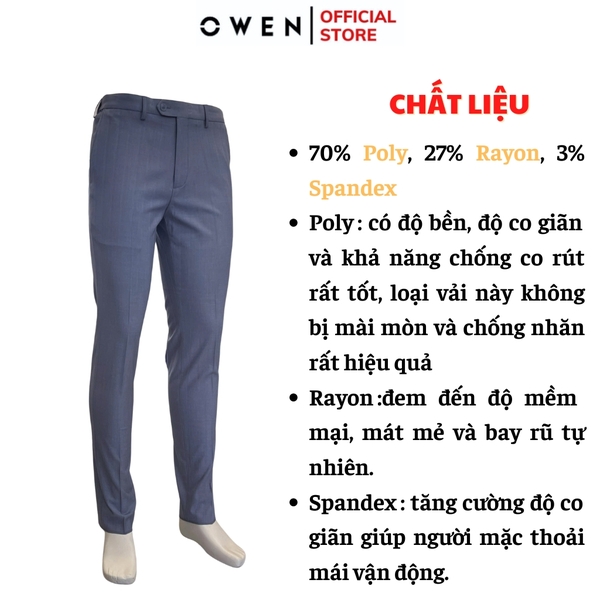 Quần Tây Nam Owen QV242717 màu xanh nhạt dáng ôm slim fit 2 cạp chất liệu TR Spandex