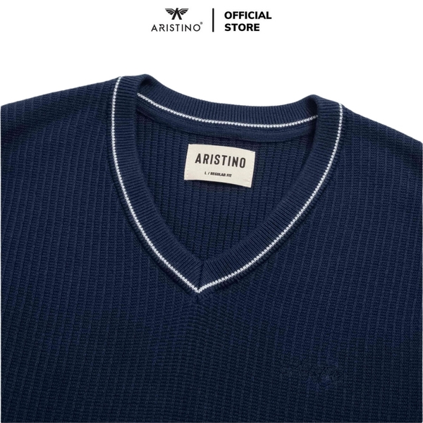 Áo len nam Aristino AJLU01BZ kiểu Gile casual màu xanh tím than 45