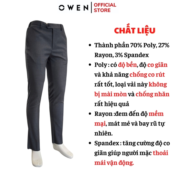 Quần Tây Nam Owen QST242805 màu xám đậm dáng slimfit cạp tăng đơ chất liệu Spandex