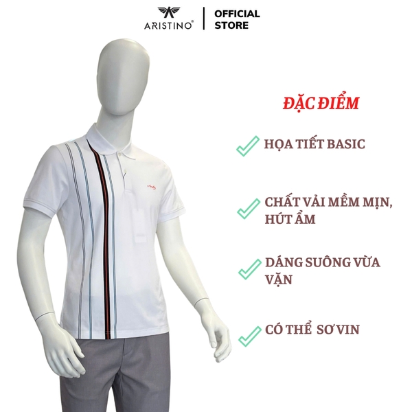 Áo Thun Polo Nam Cổ Bẻ Aristino APS048AZ Màu Trắng 6 kẻ Jacquard