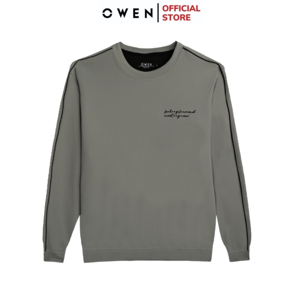 Bộ mặc nhà OWEN BMN241331 màu xám  dáng reguler fit cổ chui bo chun gấu tay chất liệu Poly spandex