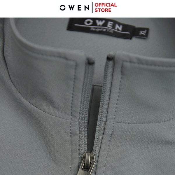 Bộ mặc nhà OWEN BMN241334 màu xanh xám dáng reguler, áo cổ 3 phân, khóa kéo, tay và gấu bo chun, quần cạp chun ống suông chất liệu CVC spandex