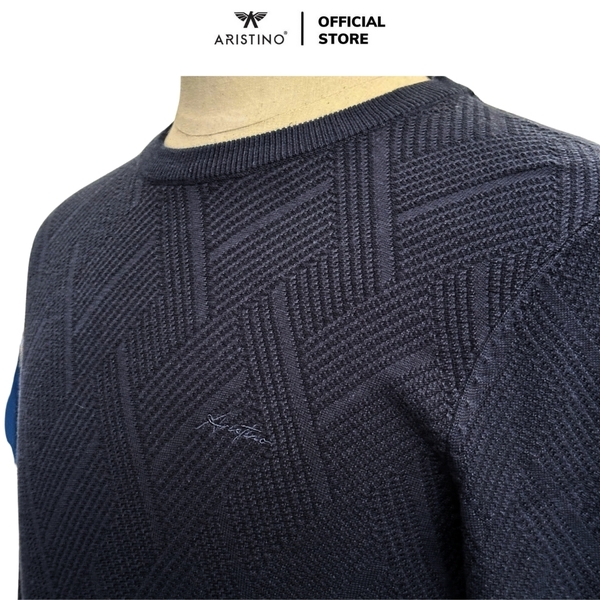 Áo len nam Aristino AWOU08BZ Màu Trắng 6 jacquard họa tiết, Xanh Tím Than 158 jacquard họa tiết, Xanh Tím Than 25 jacquard họa tiết