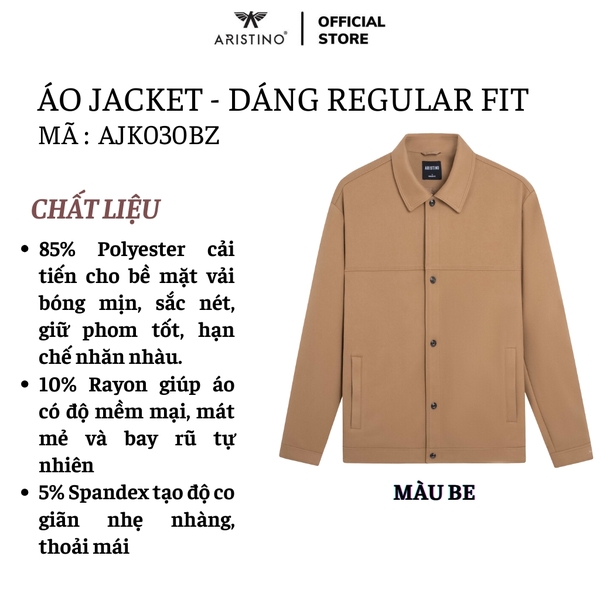 Áo khoác Aristino AJK030BZ Màu: Be 11, Xanh rêu 18, Xanh tím than 149