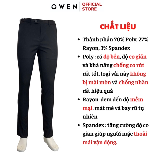 Quần Tây Nam Owen QV242715 màu đen dáng slimfit cạp tăng đơ chất liệu Spandex