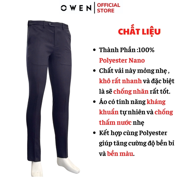 Quần Tây Nam Owen QST242820 màu xanh tím than dáng ôm slim fit cạp tăng đơ chất liệu nano
