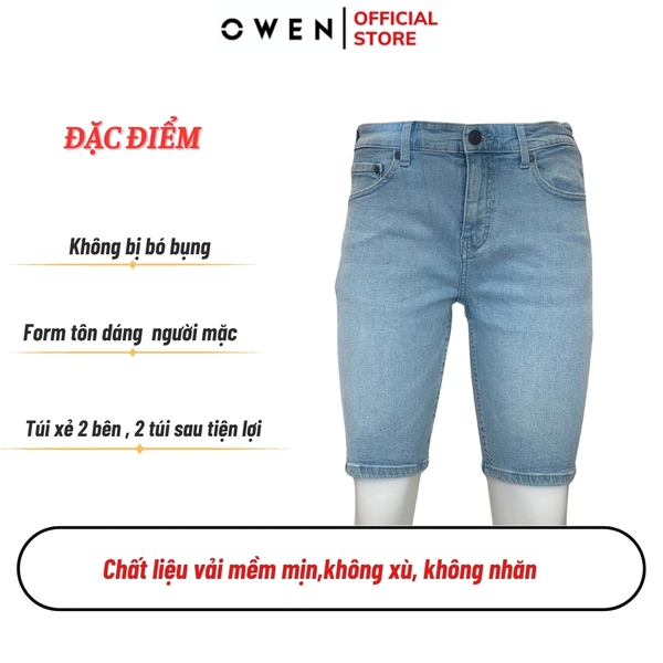 Quần Short Nam Owen SJ231822 sóc Jean màu xanh nhạt  chất liệu denim cotton spandex