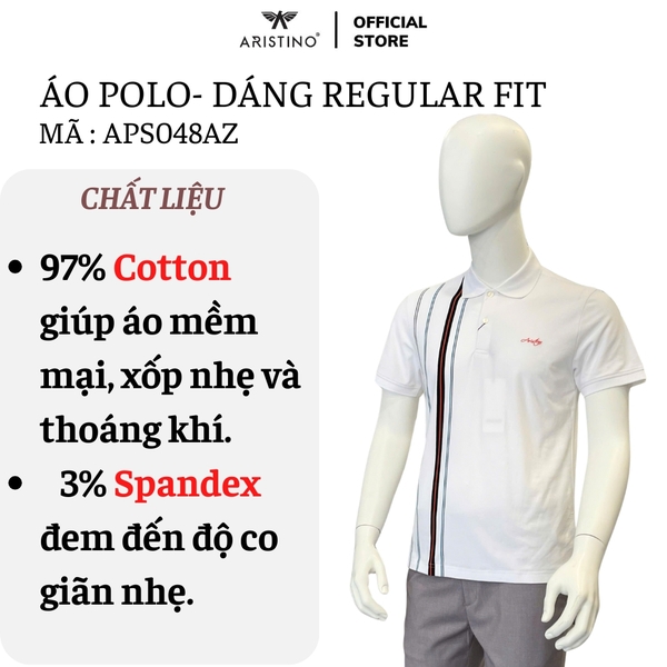 Áo Thun Polo Nam Cổ Bẻ Aristino APS048AZ Màu Trắng 6 kẻ Jacquard