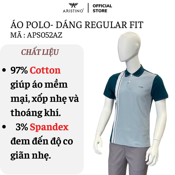 Áo Thun Polo Nam Cổ Bẻ Aristino APS052AZ Màu Xanh cổ vịt 26 kẻ Jacquard