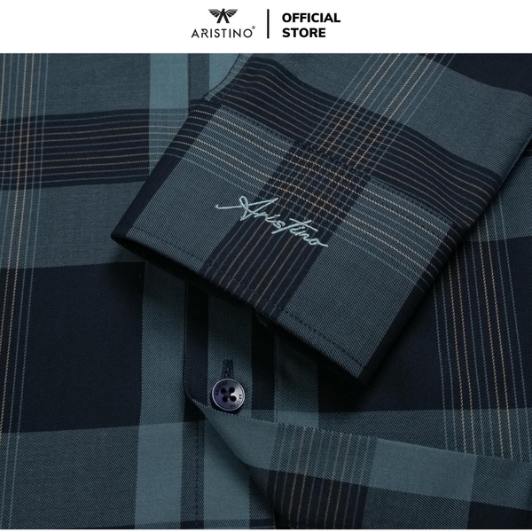 Áo Sơ Mi Nam Dài Tay Aristino ALS0480Z màu xanh tím than kẻ