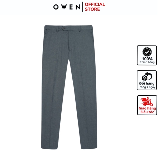 Quần Tây Nam Owen QRT242471R Màu xám nhạt trơn dáng suông regular fit cạp tăng đơ vải TR Spandex