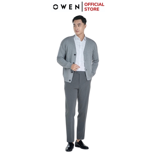 Áo len nam owen ALD241279 màu xám cài cúc dáng suông regular fit cổ V chất liệu Acrylic