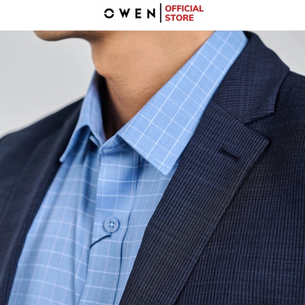 Áo Demi - Blazer Owen BL231689 màu xanh navy kẻ chìm dáng regular fit chất vải polyester