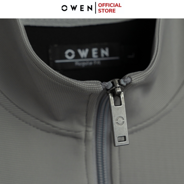 Bộ mặc nhà OWEN BMN241329 màu xám  dáng reguler fit cổ 3 phân kéo khóa bo chun gấu tay chất liệu Poly spandex