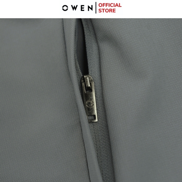 Bộ mặc nhà OWEN BMN241334 màu xanh xám dáng reguler, áo cổ 3 phân, khóa kéo, tay và gấu bo chun, quần cạp chun ống suông chất liệu CVC spandex