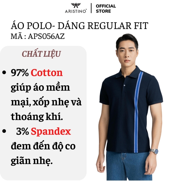 Áo Thun Polo Nam Cổ Bẻ Aristino APS056AZ Màu Xanh tím than 25 kẻ Jacquard