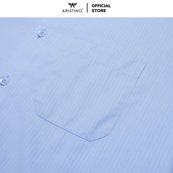 Áo Sơ Mi Nam Ngắn Tay Aristino ASS056AZ màu xanh solid dệt dobby