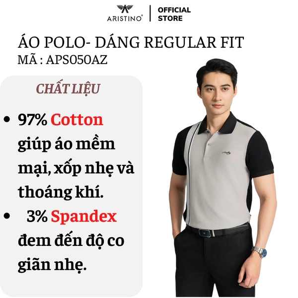 Áo Thun Polo Nam Cổ Bẻ Aristino APS050AZ Màu Đen 1 kẻ Jacquard